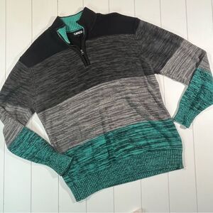 Carbon Color Block Striped Cotton 1/4 Zip Sweater Men's Large